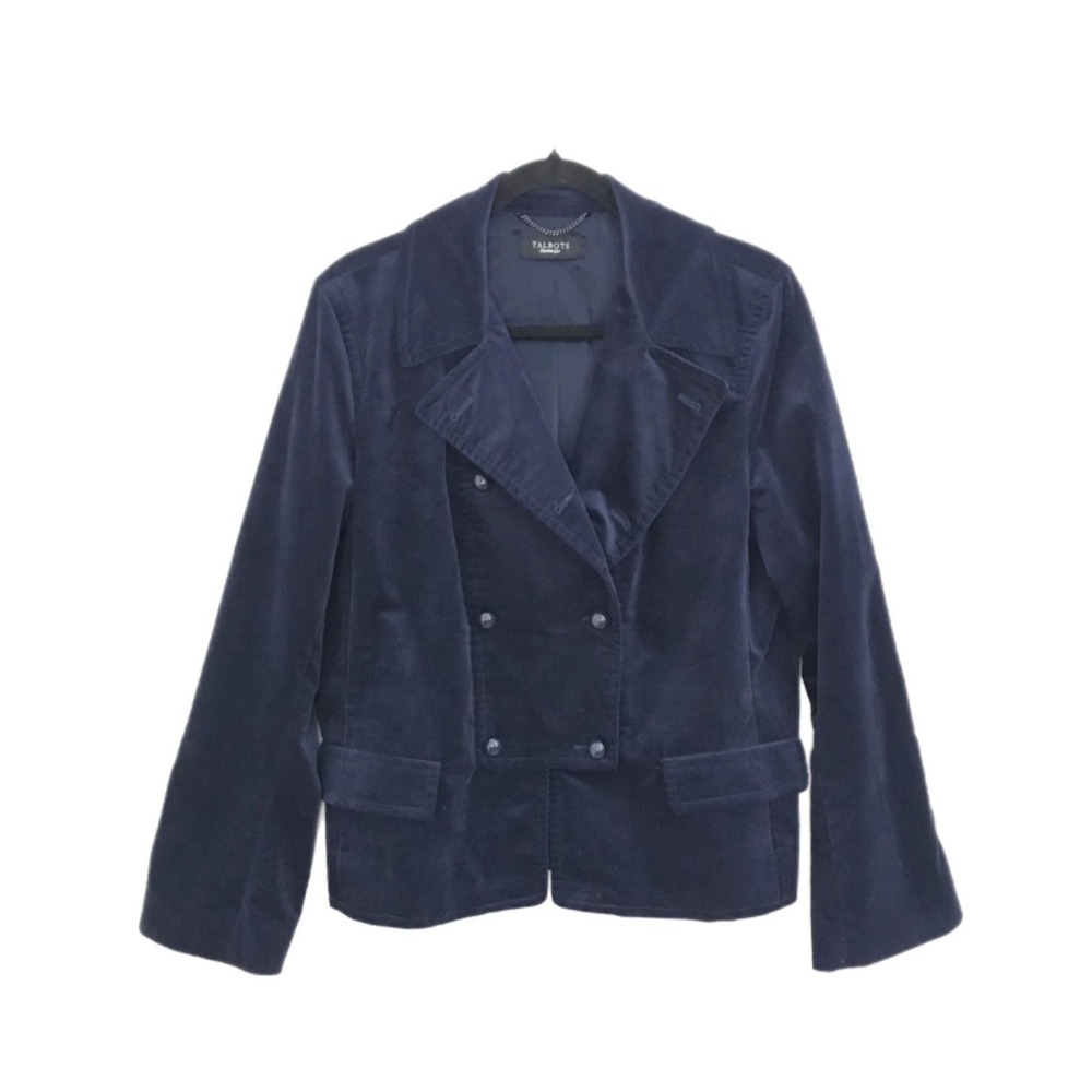 Talbots Velvet Blazer Navy Blue Academia Preppy Quiet Luxury Classic Size L